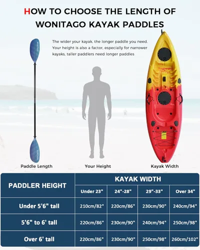Miniatura 7 de Remo de kayak con eje de fibra de vidrio y hoja de nailon reforzado, remos de kayak ajustables, 3 piezas, 90.6-98.4 in/90-98 pulgadas, 82.7-90.6 Ola