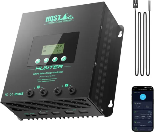 HQST Controlador de carga solar MPPT de 60 A, auto de 12 V/24 V/36 V/48 V, entrada fotovoltaica máxima de 150 V, aplicación Bluetooth inteligente,