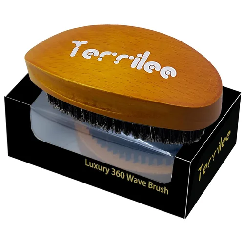 Terrilee Pincel de onda de palma, cepillo de madera de haya curvada 360 y cerdas de jabalí para peinado de cabello ondulado para hombres (marrón