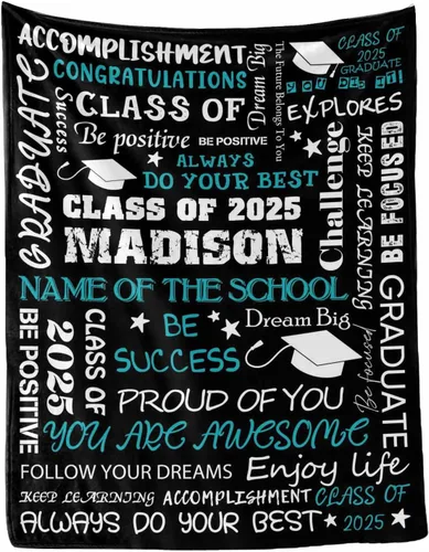 Miniatura 26 de MyPupSocks Manta personalizada de graduación 2025, clase de con nombre de la universidad, regalos personalizados, manta con texto para sobrina
