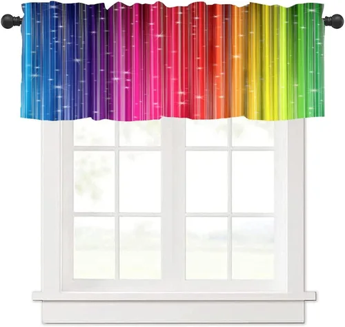 Miniatura 6 de Cenefa de cortina geométrica para ventanas, cenefa moderna con bolsillo para barra, 1 panel, cortinas cortas abstractas para playa, cortinas cortas