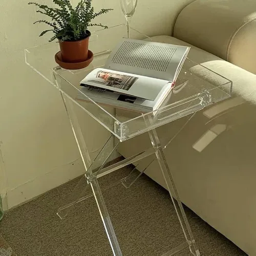 Miniatura 7 de Mesa plegable de acrílico, mesa auxiliar auxiliar de acrílico transparente, mesa de servicio portátil, mesa de centro cuadrada moderna para espacios