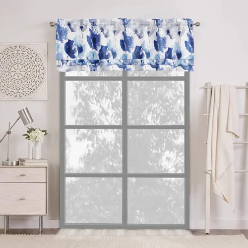 Miniatura 4 de ACHIM Panel de cortina para ventana de campo de amapolas, 50 pulgadas de ancho, 84 pulgadas de largo, bolsillo para barra de 1.5 pulgadas, color Azul