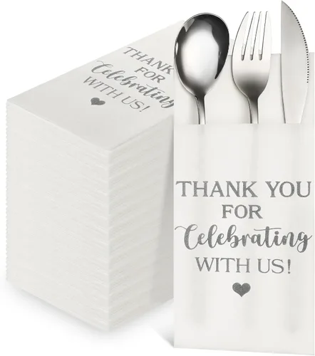 Miniatura 8 de Fuutreo 100 servilletas desechables de lino para boda, con bolsillo, cubiertos de papel Airlaid absorbentes, para bodas, bodas, bodas, compromisos