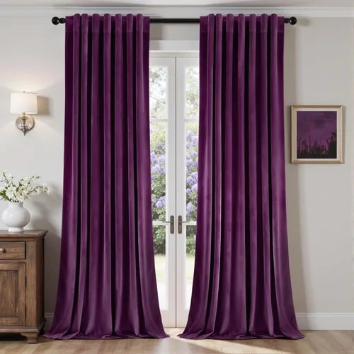 Miniatura 12 de EMEMA Juego de 2 paneles de cortinas de terciopelo de 63 pulgadas, con pestaña trasera y bolsillo para barra, cortinas con aislamiento térmico