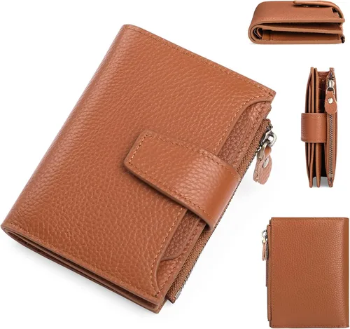Miniatura 12 de Carteras de cuero para mujer con bloqueo RFID, billetera delgada, plegable, tarjetero con cremallera, bolsillo para monedas, ventana