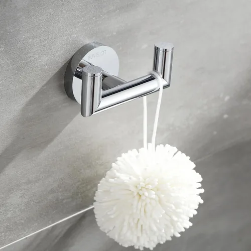 Miniatura 2 de Gancho para toallas, ganchos para baño y cocina, moderno gancho doble para bata montado en la pared, cromo, 077020-CR, serie Leo Cromado