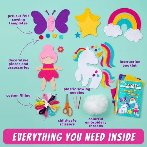 Miniatura 3 de Kit de Costura de Unicornio Mágico para Niñas de 7+ - Crea 5 Adorables Animales de Fieltro y una Almohada Acogedora - Manualidades DIY Divertidas