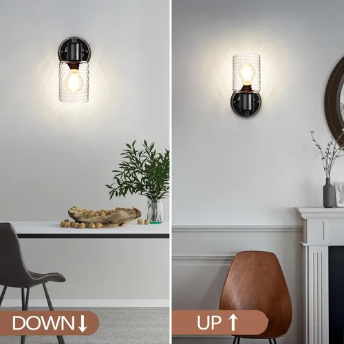 Miniatura 3 de Juego de 2 apliques de pared - Luces de tocador negras mate para baño, accesorios de luz de pared modernos con interruptor giratorio - Luz