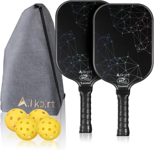 AL Kort - Juego de 2 palas de pickleball de fibra de vidrio, palas ligeras, equipo de pickleball aprobado por USAPA con bolsa y 4 bolas, paquete de