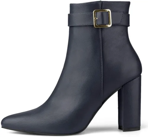 Miniatura 7 de Allegra K Botines de tacón decorativo con hebilla en punta para mujer