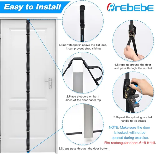 Miniatura 4 de Brebebe Anclaje de puerta mejorado para ejercicios de bandas de resistencia, anclaje de múltiples puntos con 7 bucles + 7 anillos D