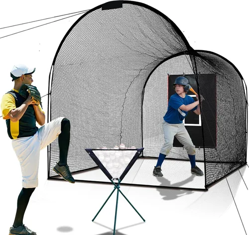 Miniatura 5 de Jaula de bateo de béisbol con objetivo de zona de ataque, red de PVC resistente de 4 x 6/6 x 8 pies para práctica de lanzamiento, entrenamiento
