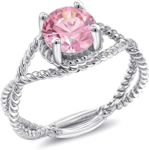 Miniatura 45 de Gem Stone King 7MM Round Gemstone Birthstone Solitaire Ring for Women Twisted Rope Band in 925 Sterling Silver Available in Sizes 5, 6, 7, 8, 9