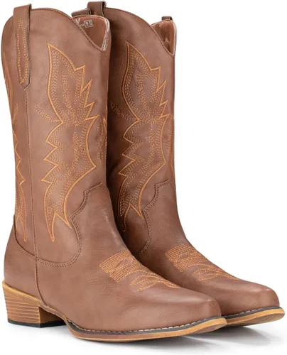 Miniatura 5 de IUV Botas vaqueras para mujer, botas vaqueras, botas vaqueras con punta puntiaguda, botas de media pantorrilla