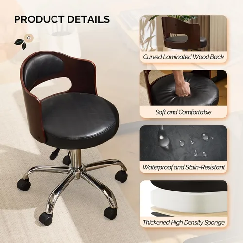 Miniatura 3 de VINGLI Silla de Escritorio de Oficina en Casa sin Brazos, Silla Giratoria Ajustable, de Doble Uso con/sin Ruedas, Pequeña Silla de Trabajo Curvada