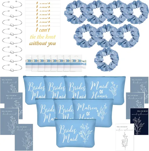 48 piezas de 8 juegos de regalos de propuesta de dama de honor, regalos a granel de boda Will You Be My Maid of Honor Matron of Honor, bolsas de Azul