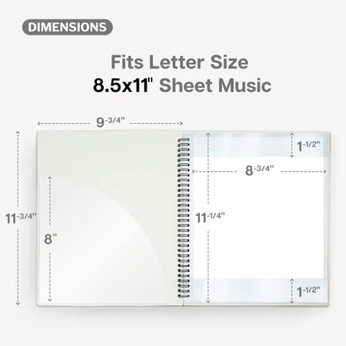Miniatura 5 de Carpeta de partituras CRANBURY 8.5x11 - Carpeta de música de doble uso (negra), almacene páginas dentro de 24 fundas protectoras o anote páginas