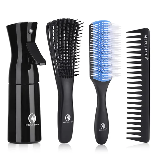 Miniatura 9 de BRUSHZOO - Juego de cepillos para el cabello para mujeres, hombres y niños, cepillos desenredantes para cabello rizado y natural 3/4abc, peine