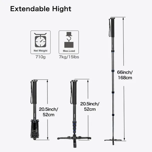 Miniatura 3 de Monopod extensible de aluminio para cámara con cabezal fluido y base de trípode plegable para cámara DSLR. Altura máxima de 58 pulgadas. Carga útil