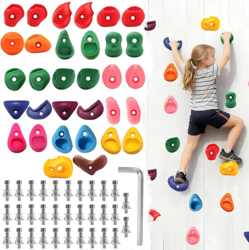 Miniatura 9 de Juego de 32 soportes para escalada en roca para niños, agarres de pared para escalada en roca, juego de pared para interiores y exteriores, juego