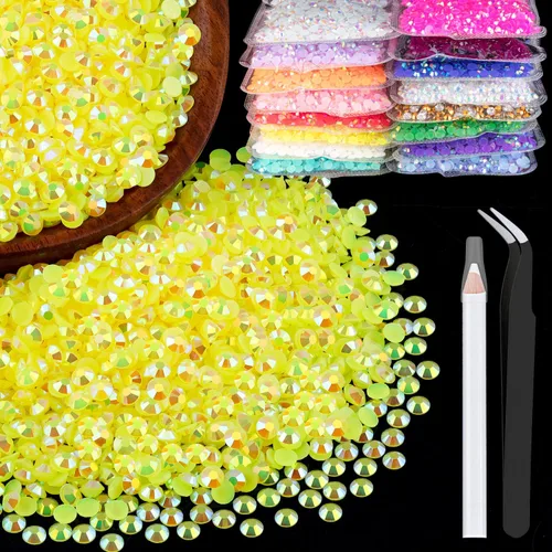 Miniatura 54 de 5000 piezas de diamantes de imitación de resina de 0.118 pulgadas a granel, color verde oscuro AB con parte trasera plana, diamantes de imitación