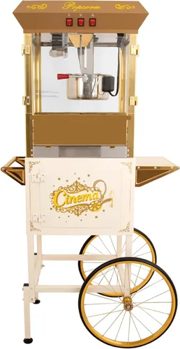 Miniatura 11 de Máquina de palomitas de maíz vintage con carrito, carrito de palomitas de maíz de 6 onzas, máquina para hacer palomitas de maíz con gabinete de Rojo