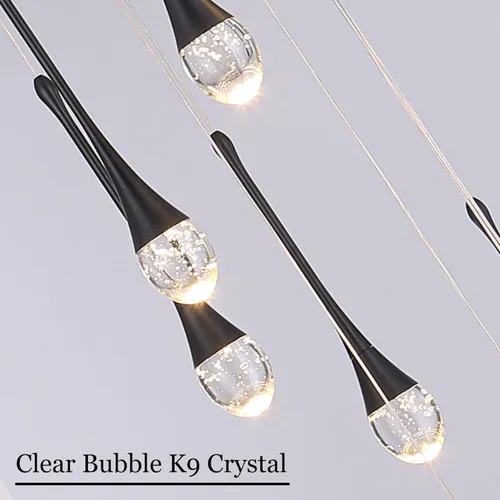 Miniatura 3 de Moderno candelabro de cristal de 7 luces, color negro, H60 pulgadas, techo alto, espiral, regulable, LED, burbuja, gota de lluvia, lámpara