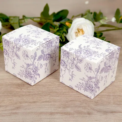 Miniatura 3 de Efavormart - Paquete de 25 cajas de regalo de fiesta con patrón de toile francés, lavanda mate y cajas de dulces blancos, papel de cartulina, 3 x 3