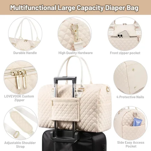 Miniatura 7 de LOVEVOOK - Bolso de pañales con estuche para chupete y cambiador, bolso grande de maternidad para hospital y viajes de fin de semana, bolso