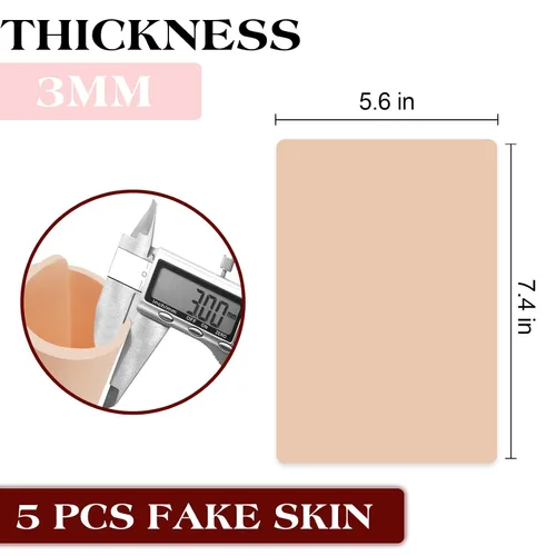Miniatura 2 de 5 piezas de piel falsa de 0.118 pulgadas - Piel de tatuaje de doble cara para practicar tatuajes, piel falsa para principiantes y artistas