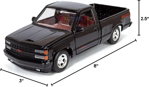 Miniatura 10 de All Star Toys 1992 Chevy C1500 454SS Pickup Truck a escala 1/24, modelo de coche fundido en metal negro con interior rojo Silverado 454 SS Motormax