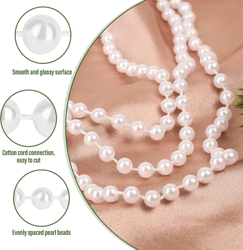 Miniatura 4 de PAXCOO Guirnalda de perlas blancas, hebras de perlas para decoración de árbol de Navidad, suministros de fiesta de boda