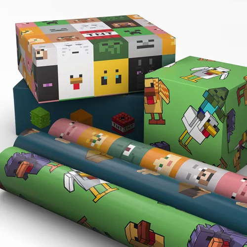 Miniatura 9 de Hallmark Paquete de bolsa de regalo Minecraft (2 bolsas: bolsa azul grande de 13 pulgadas, 15 pulgadas extra grande verde) para cumpleaños, Navidad