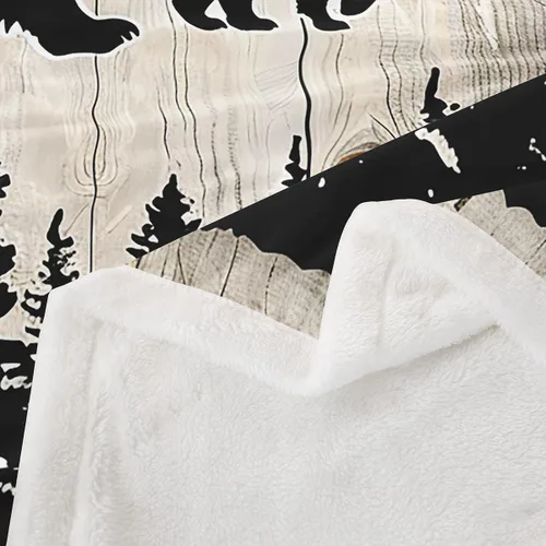 Miniatura 4 de Manfei Manta de oso negro con silueta de árbol para sofá, manta de cama temática de aventura de montaña para niños y adolescentes, decoración