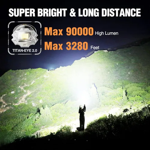 Miniatura 6 de Wdtpro Linternas LED Recargables de Alto Lúmenes, Linterna Recargable Súper Brillante de 90,000LM con Pantalla LCD, 5 Modos e Impermeable Potente
