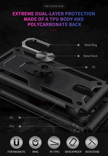 Miniatura 3 de TJS Funda para teléfono compatible con Samsung Galaxy J7, anillo de metal magnético con soporte protector (negro)