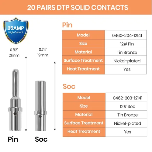 Miniatura 6 de Kit de 200 piezas de conectores de pin sólido para conectores Deutsch - Kit de contactos de barril cerrado tamaño 12 16 20 terminales macho y hembra