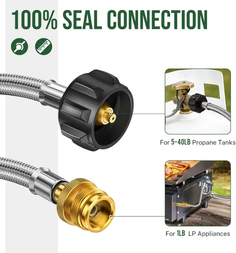 Miniatura 3 de La manguera de propano de 8 pies conecta la parrilla/calentador portátil de 1 libra a un tanque de propano de 20 libras, para Buddy Heater, parrilla