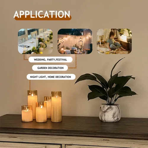 Miniatura 4 de Velas LED de pilar sin llama que funcionan con pilas con control remoto y temporizador, juego de 3 (D: 3 "x H: 5" 6" 7") plexiglás velas Ámbar