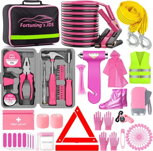 Kit de emergencia para automóvil de 298 piezas, kit de emergencia para automóvil con cables de puente, kit de emergencia para vehículos, kit de