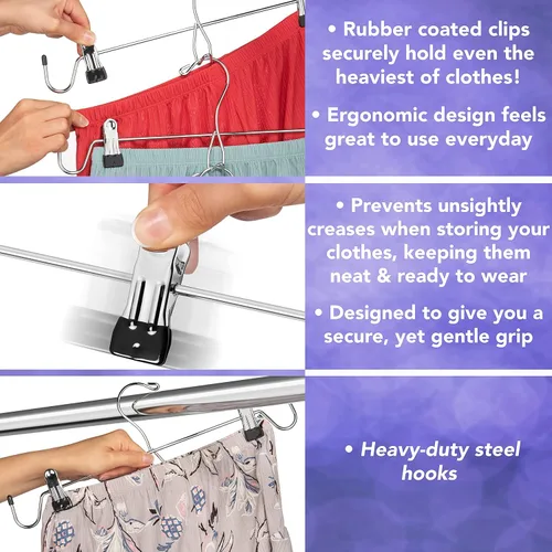 Miniatura 6 de Perchas para camisetas sin mangas que ahorran espacio, paquete de 6 multifuncionales con clips, organizador de armario, perfecto para guardar