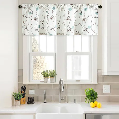 Miniatura 30 de VOGOL - Cenefa de cortinas bordadas con vides, cenefa con bolsillo para ventanas, 52 x 18 pulgadas, verde pasto