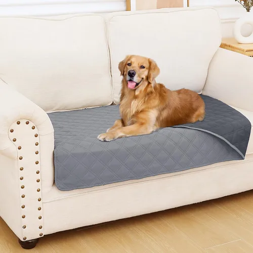 Miniatura 63 de Smiry Funda impermeable para cama de mascota, suave y lavable, para muebles, cama, sofá, reversible, a cuadros (30 x 53 pulgadas, color beige/beige)