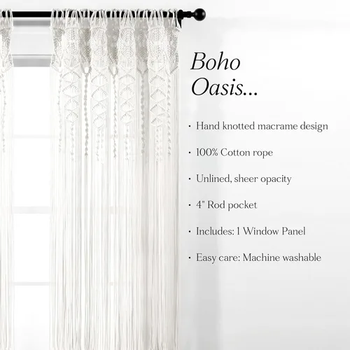 Miniatura 9 de Lush Decor Panel de Cortina de Ventana de Algodón Texturizado Boho Macramé, 40" An x 84" L, Blanco - Divisor de Habitación o Decoración de Boda