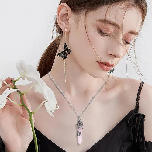 Miniatura 6 de Collar con colgante de cristal envuelto en flores, cristales curativos de Reiki, collares de piedra preciosa de cuarzo para mujer