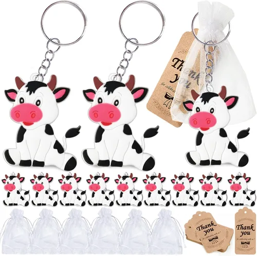 Miniatura 7 de CiciBear Paquete de 24 llaveros de vaca para decoración de fiesta para invitados, fiesta temática de vaca, animales de granja, baby shower, fiesta