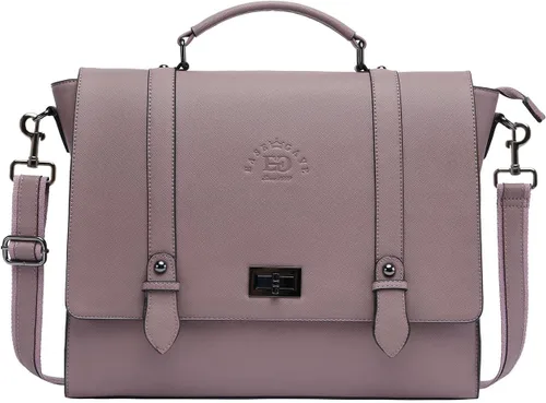 Maletín para laptop de 15.6 pulgadas para mujer, piel ecológica saffiano morado vintage, 4 compartimentos grandes, 2 bolsillos deslizantes, 1