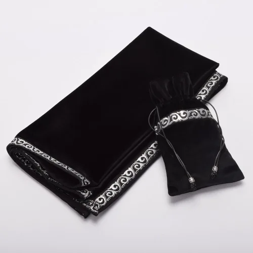 Miniatura 3 de BLESSUME Mantel de tarot de altar adivinación Wicca cuadrado de terciopelo con bolsa de tarot negro