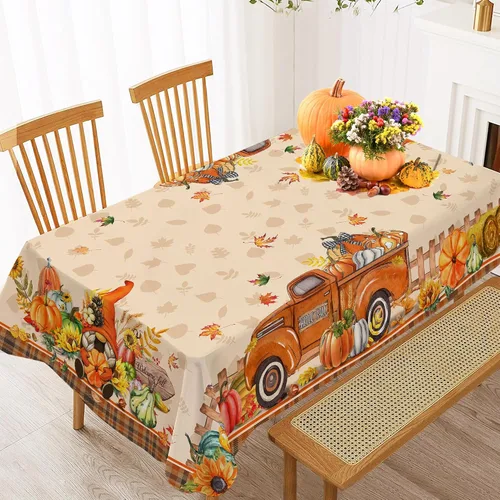 Miniatura 3 de Hexagram Mantel rectangular de otoño de 50 x 70 pulgadas, mantel de otoño naranja, mantel de camión de calabaza para decoración del hogar, cocina